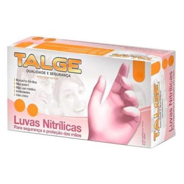 Imagem de Luva Nitrílica Descartável Rosa TALGE Tamanho P M e G SEM PÓ COM 100 u