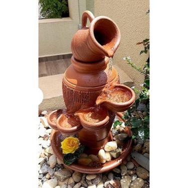 Imagem de Fonte De Agua Barro Decorativa Cascata 3 Quedas Para Jardim De Barro -