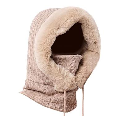 Imagem de Cachecol com capuz, capuz balaclava de lã, máscara de inverno, felpudo, chapéus de esqui, capa térmica para rosto e pescoço para mulheres, marrom claro