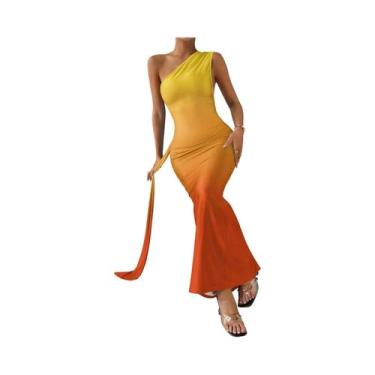 Imagem de Vestido Casual Feminino Sem Mangas Assimétrico Com Babado E Gola Incli