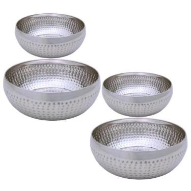 Imagem de Kit 4 Saladeiras Tigela Bowl Inox Martelado 18 E 25Cm - Class Home