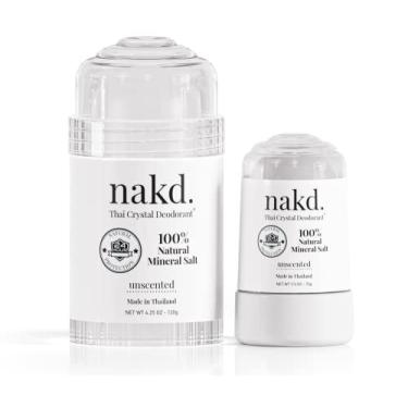 Imagem de nakd. Thai Crystal Deodorant Stone – 2 Desodorantes Em Bastão Com Cristal De Sal, 125 G (Regular) + 75 G (Viagem) – Totalmente Natural, Sem Perfume E Sem Alumínio, Para Mulheres E Homens