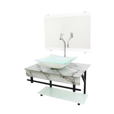 Imagem de Gabinete De Vidro 70Cm Cuba Quadrada - Mármore Branco