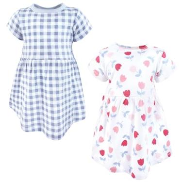 Imagem de Hudson Baby Vestidos de algodão para bebês e meninas, Tulipa básica azul e rosa, 6-9 Meses