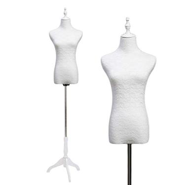 Imagem de CUTPOIY Manequim feminino em forma de manequim torso, manequim com base de madeira ajustável altura 47 polegadas - 70 polegadas para roupas de costura exibição de vestido interessante (branco médio)