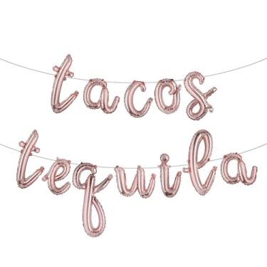 Imagem de Balão de tacos e tequila, faixa de taco multicolorida para festa de taco mexicana/terças-feiras de tacos/festa de tequila/festa/decorações de aniversário (ouro rosa TACOS TEQUILA)