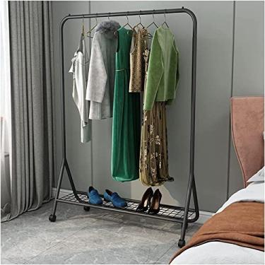 Imagem de LIFOND Suporte para roupas com rodas, trilho de roupas com sapateira, aplique no quarto, sala de estar, suporte fácil de montar para decoração de quarto, preto C