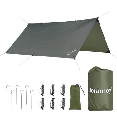 Imagem de Joramoy Rede impermeável de 3 m x 3 m com mosca de chuva, lona de acampamento grande portátil, capa de nylon Ripstop leve premium com camada de proteção UV para acampamento, caminhada ao ar livre