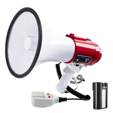 Imagem de MyMealivos Alto-falante Megafone com sirene Bullhorn 50 Watt Bullhorn com microfone destacável, alça leve portátil e entrada auxiliar de 3,5 mm (vermelho e branco)