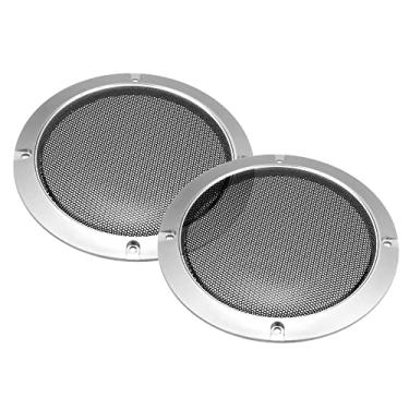 Imagem de X AUTOHAUX 2 peças de capa de grade de alto-falante de 12,7 cm, acabamento em malha, grade de subwoofer, buzina, protetor de buzina em tom prateado, acessórios estéreo automotivo para carro
