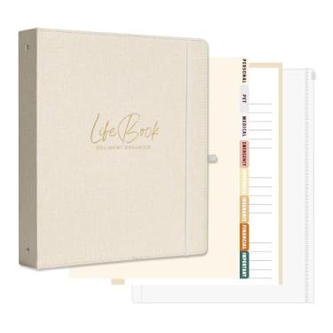 Imagem de Ampleer Organizador de documentos Life Book, planejador de fim de vida útil, fichário com 3 anéis para papéis importantes de 21,6 x 28 cm, linho estético para pasta de arquivos If I Die (bege)