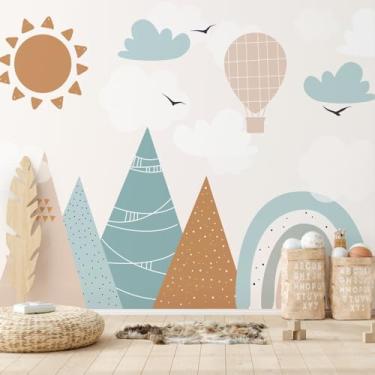 Imagem de Papel de Parede Quarto de Menino Montanhas e Balões 9m²