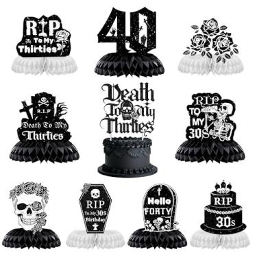 Imagem de 40th Birthday Table Decorations Centerpieces - 10 Pcs Gothic Death To My 30s Birthday Decorations Party Supplies Honeycomb Rip To My Thirties For Women Ladies Gothic Themed 40 Birthday Party