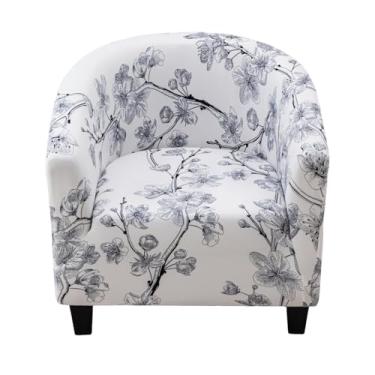 Imagem de CRFATOP Capa macia para cadeira de clube, capa elástica para cadeira de barril, estampada, capas redondas para sofá, poltrona, elastano, protetor de móveis removível para sala de estar, C03