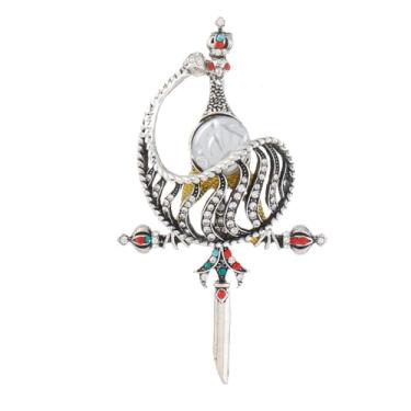 Imagem de Broche de espada com cruz de cisne de strass para mulheres e homens, unissex, vintage, vermelho, verde, cristal, coroa, punhal, símbolo, broches, broches, alfinetes de lapela, acessórios para