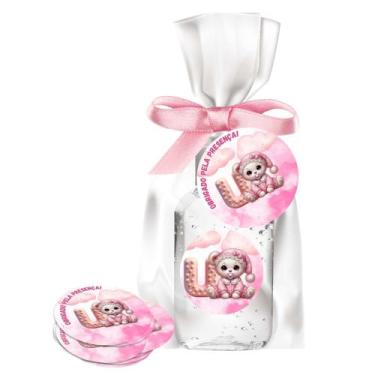 Imagem de kit 25 Lembrancinhas Alcool Gel Ursinha Rosa Maternidade e Chá De Bebê