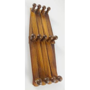 Imagem de AITUFIY Cabide expansível de parede estilo acordeão para chapéu cabide de caneca de café 13 pinos de madeira/ganchos para pendurar bolsa para chave, guarda-chuva, gravata (marrom)
