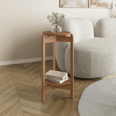 Imagem de Mesa Lateral 40cm com Pés de Madeira Lizz Casa D - Cedro