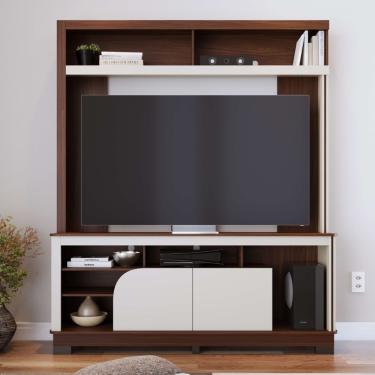 Imagem de Estante Home para TV até 65 Polegadas 2 Portas Belaya Colibri - Nogueira Real/Off White Matte