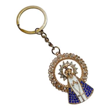 Imagem de Chaveiro dourado strass aparecida com resplendor branco azul - ASA