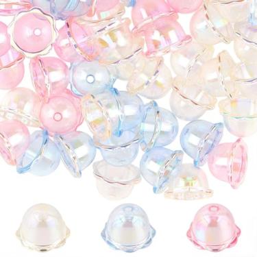 Imagem de SUNNYCLUE 1 caixa 60 peças contas de água-viva acrílica flores contas de plástico transparente trompete lírio do vale cones florais pingentes para joias, colar, pulseira, brinco, artesanato, faça você