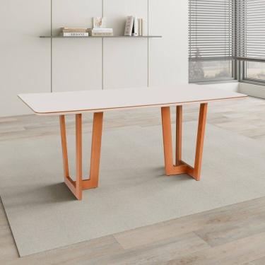 Imagem de Mesa para Sala de Jantar Madeira Maciça Authentic Espresso Móveis Champagnhe/Off White