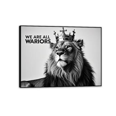 Imagem de Tela inspiradora arte de parede animal pôster motivacional preto e branco coroa de leão presentes de incentivo inspirador para homens imagem de afirmações positivas 65 x 50 cm (66 x 48 cm) moldura