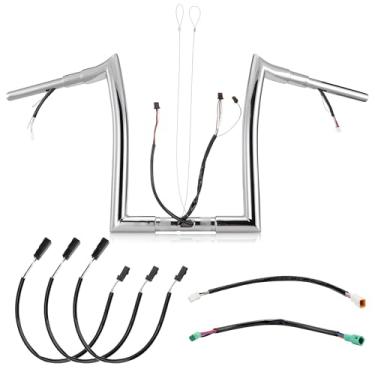 Imagem de Prewired Guidão Fat Road Glide de 1,5" com Ganchos Ape, Fio Can-Bus Pré-Conectado e Linha de Guia para Harley 2014-2023 Road Glide/Road Glide Special/Road Glide Ultra 14" Rise Meathook Bar, Cromado
