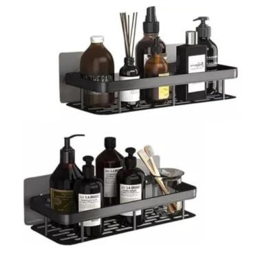 Imagem de Kit 2 Prateleiras Para Banheiro Adesivas Multiuso Suporte Retangular em Alumínio Porta Shampoo Sabonete Box Sem Furos