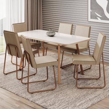 Imagem de Conjunto Sala de Jantar 6 Cadeiras Cilícia Carraro Gelo e Rosê