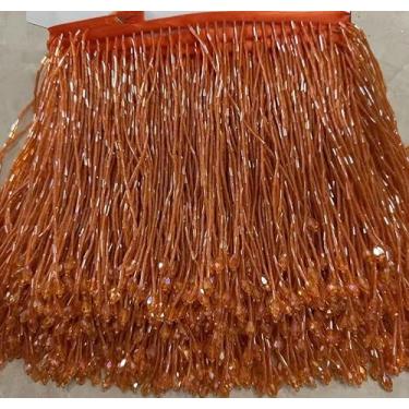 Imagem de Vestido de casamento feito à mão com contas de franja de franja e franja de qualidade premium, contas feitas à mão com pedra crytal para vestido de festa (laranja)