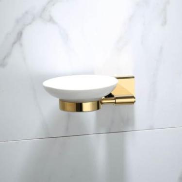 Imagem de Conjunto de banheiro em latão dourado - Toalheiro de canto, suporte para papel higiênico - Ferragens, saboneteira