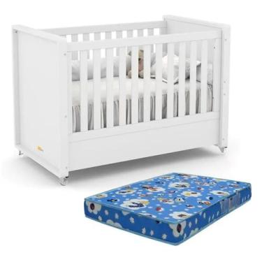 Imagem de Berço Tutto New Americano Matic 100% MDF Cor Branco Soft e Colchão Ort