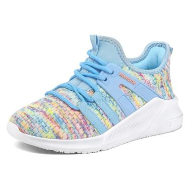 Imagem de RUNSIDE Meninas Tênis Leves Crianças Tênis Esportes Sapatos Rendas para Correr/Caminhar, Criança/Criança Pequena/Criança Grande Arco-Íris Azul