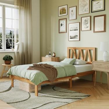 Imagem de Novilla Moldura de cama de solteiro de 30,5 cm, estrutura de cama de solteiro com cabeceira de madeira maciça, base sem necessidade de mola box, montagem fácil, natural