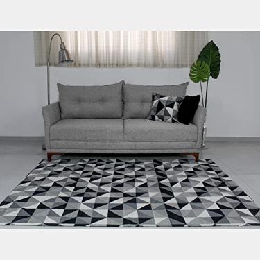 Imagem de Tapete Sala Quarto Geométrico Ladrilho Antiderrapante 2,00 x 1,40 Preto Cinza