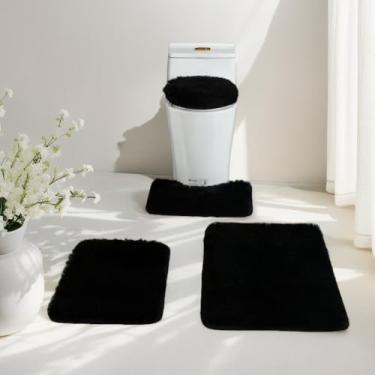 Imagem de Conjunto de tapetes de banheiro de 4 peças, conjunto de tapetes de banho de microfibra macia absorvente, antiderrapante, lavagem a seco na máquina, tapetes de banho de pelúcia para piso de banheiro