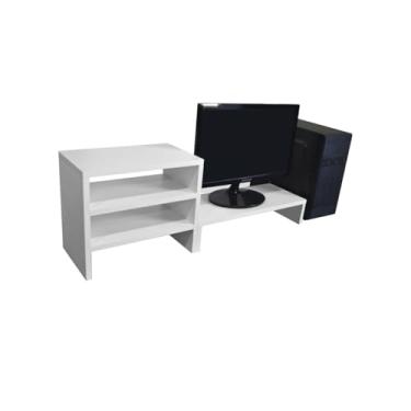 Imagem de Suporte Para Monitor Elevado Escaninho Mesa Home Office Setup Gamer Organizador MDF (Branco)