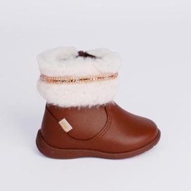 Imagem de Bota Infantil Menina Kidy Ouro Baby Com Pelinho Strass Delicada Equilíbrio Primeiros Passos-Feminino