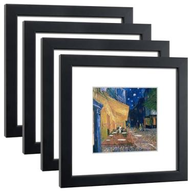 Imagem de DEKWINN, Conjunto de 4 porta-retratos de 20 x 20 cm feito de madeira maciça com vidro real para fotos 12 x 12 cm com tapete ou 20 x 20 cm sem tapete, suporte de parede ou molduras de galeria de mesa