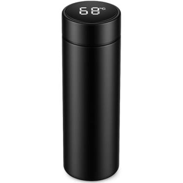 Imagem de Garrafa Térmica Digital Inteligente, 500ml, Aço Inox, Display LED, Termômetro, Cor Preta