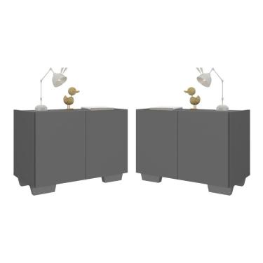 Imagem de Kit 2 Mesas De Cabeceira 2 Portas E Pés Mp4139 Grafite cinza Grafite cinza