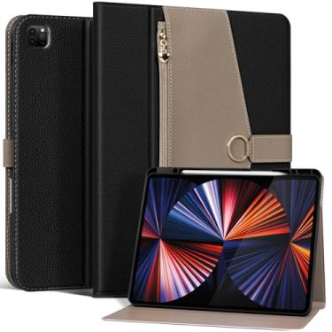 Imagem de XFYKJIN Capa de couro premium para iPad Pro 12,9 polegadas (6ª/5ª/4ª/3ª geração 2022-2018) | Capa com suporte fólio com bolso, fivela, suporte para Apple Pencil | despertar/hibernar automaticamente |