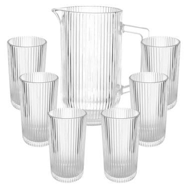 Imagem de Jogo de Copos e Jarra de Vidro Transparente Graffiato 7 peças - Hauskraft