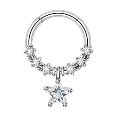 Imagem de YOFANST Septum Clicker Anel de segmento articulado de aço inoxidável 16G Opala Sol Lua Daith Cartilagem Heilx Brincos de nariz Argola, Metal, Zircônia cúbica