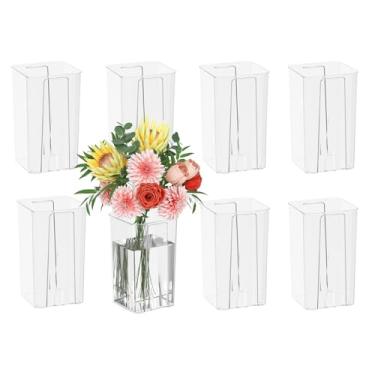 Imagem de Readsky 8 pacotes de vasos de flores quadrados altos de acrílico, vasos de mesa de plástico transparente para centros de mesa de casamento
