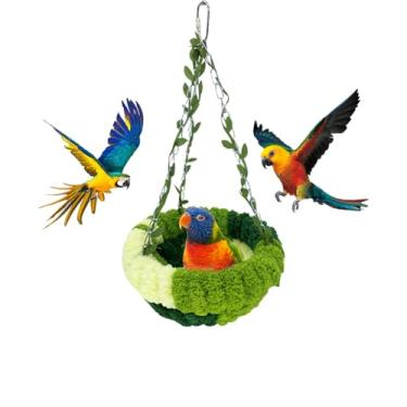 Imagem de HyzaPhix Cama de pássaro com corrente, ninho de pássaro suspenso para gaiola, rede de pássaros, acessórios de gaiola de pássaros para periquitos, canário, periquito, tentilhão, conure, calopsita