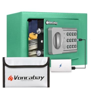 Imagem de Voncabay SAFEMoney Cofre para casa com sensor de luz e função mudo e cofre de segurança à prova de fogo com tomada de emergência e com teclado digital - verde