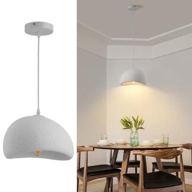 Imagem de Fivemengo Luminária Pendente Wabi Sabi De 11,8 Pol. Para Ilha De Cozinha, Luminária De Teto, Lâmpada Japonesa Moderna Branca, Lustre Japandi Para Sala De Jantar, Sala De Estar, Corredor, Quarto, Res