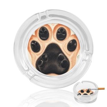 Imagem de Cinzeiro de vidro de cristal com estampas de patas de animais, cinzeiro redondo de vidro resistente para fumar, portátil, decorativo, moderno, para uso em casa, escritório, interior, exterior, pátio